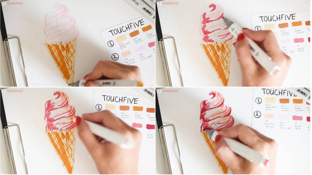 поэтапно рисуем маркерами мороженое. видео. Пошаговый урок. Мастер-класс