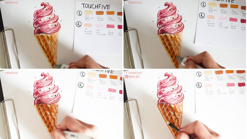 поэтапно рисуем маркерами мороженое. видео. Мастер Класс Видео