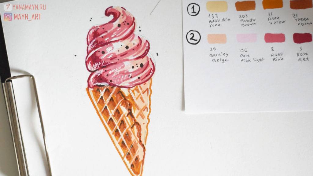 Рисуем рожок мороженое. Рисунок Для начинающих. IceCream. Мороженое. Иллюстратор Yana Mayn